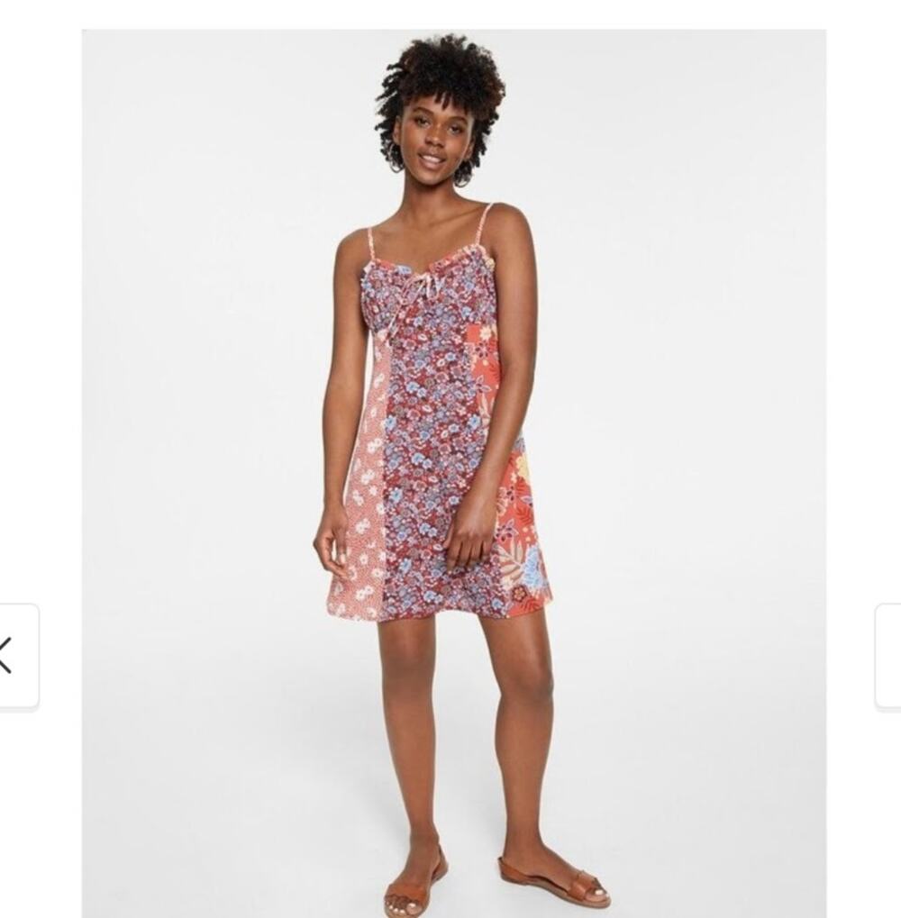 Bar III Rust Floral Patchwork Boho Mini Dress Size S